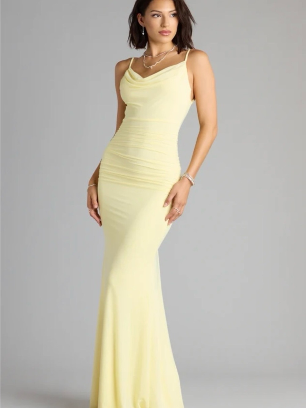 Windsor Pale Yellow Cowl Neck Maxi Dress